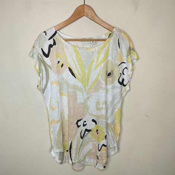 Rachel Zoe Linen Knit Top Floral Short Sleeve - Picture 1 of 10